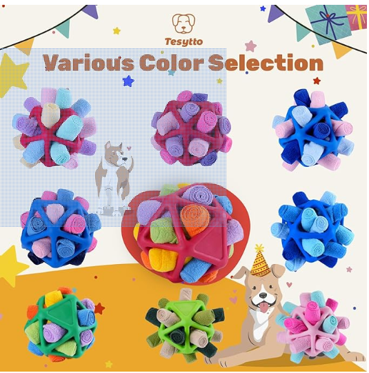 Tesytto Snuffle Ball Dog Toy New Structure Design Interactive Pet Doy Encourage Natural Foraging Skills Slow Food Interesting Training Bite Resistant Puppy Playing Portable Pet Toys (Colourful Red)